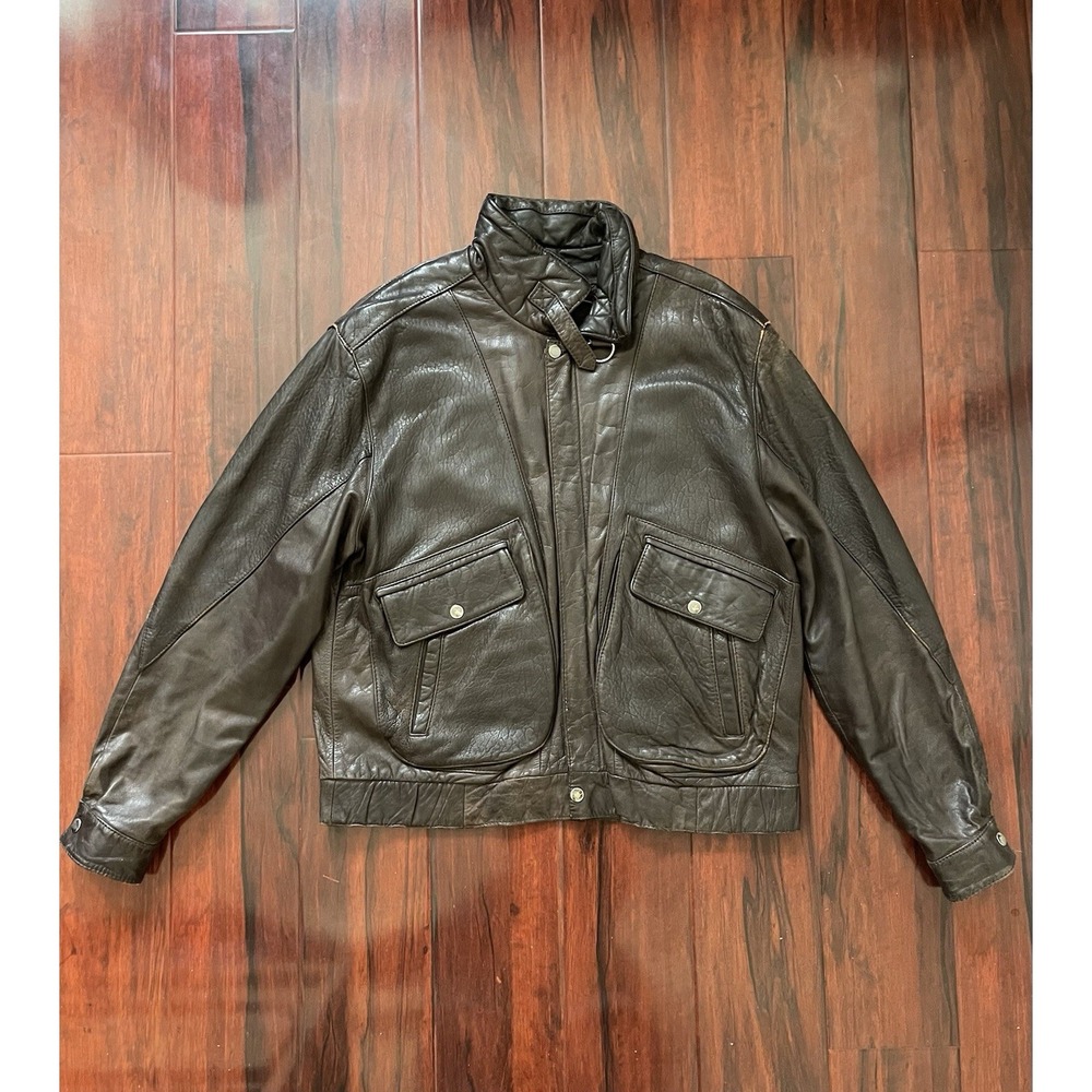 Hill & Archer Brown Vintage Leather Bomber Jacket Lined Men's Size 44 Large